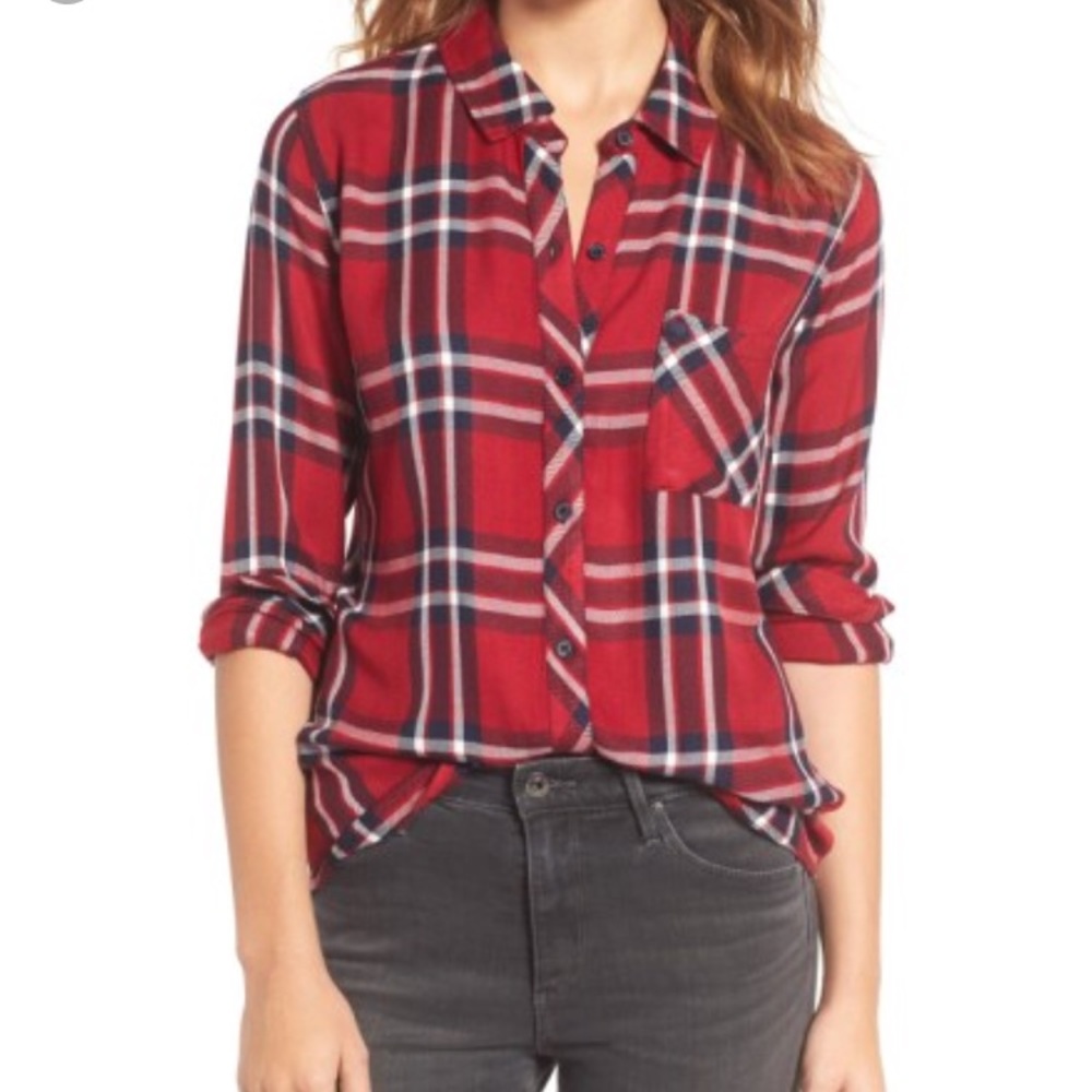 Rails Hunter Carmine/Navy/White button down shirt